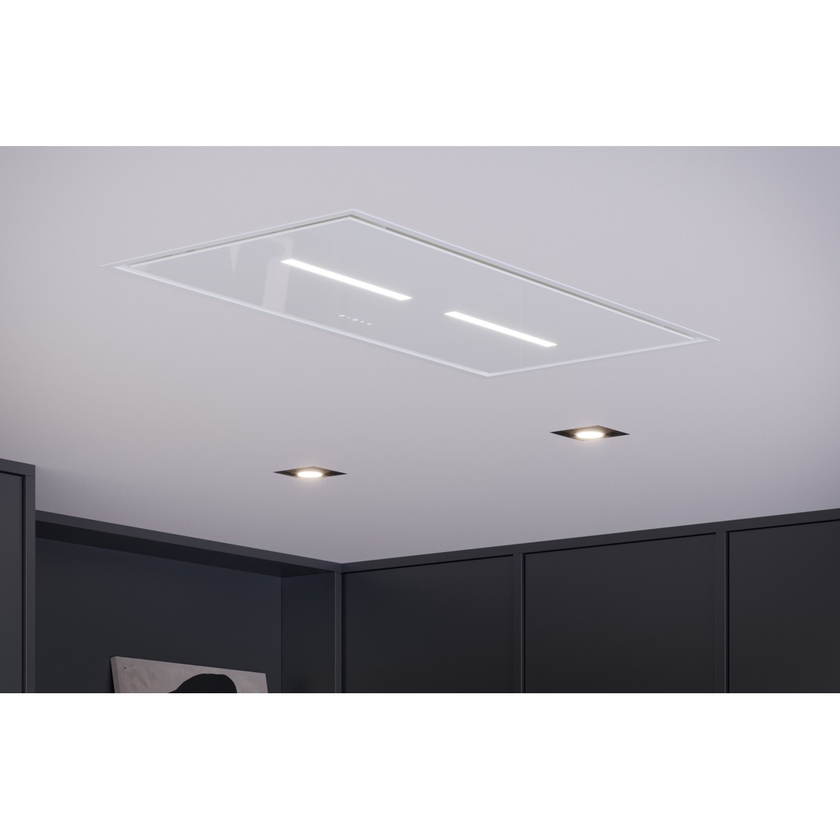 Takintegrerad köksfläkt med extern motor|vit glas| Swedluxury NIGHTSKY