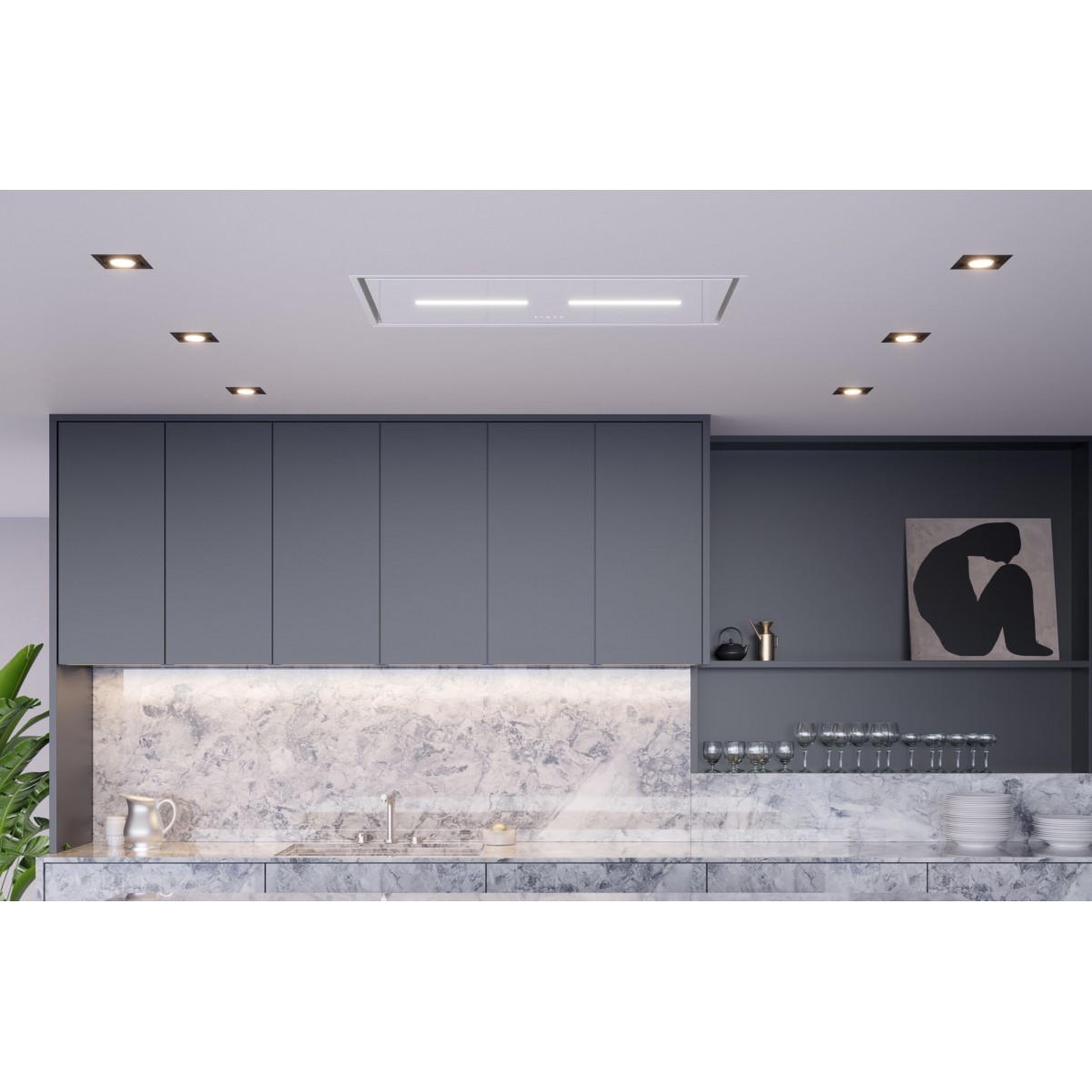 Takintegrerad köksfläkt med extern motor|vit glas| Swedluxury NIGHTSKY