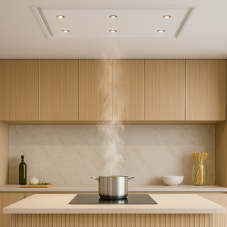 Design line tak integrerad köksfläkt Swedluxury SIGNATURE vit|6 x Led spot belysning med dimmer