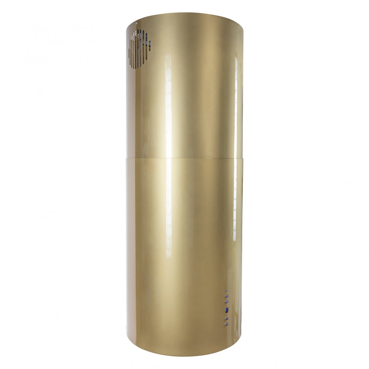 Design frihängande cylinderformad köksfläkt Explorer guld mässing