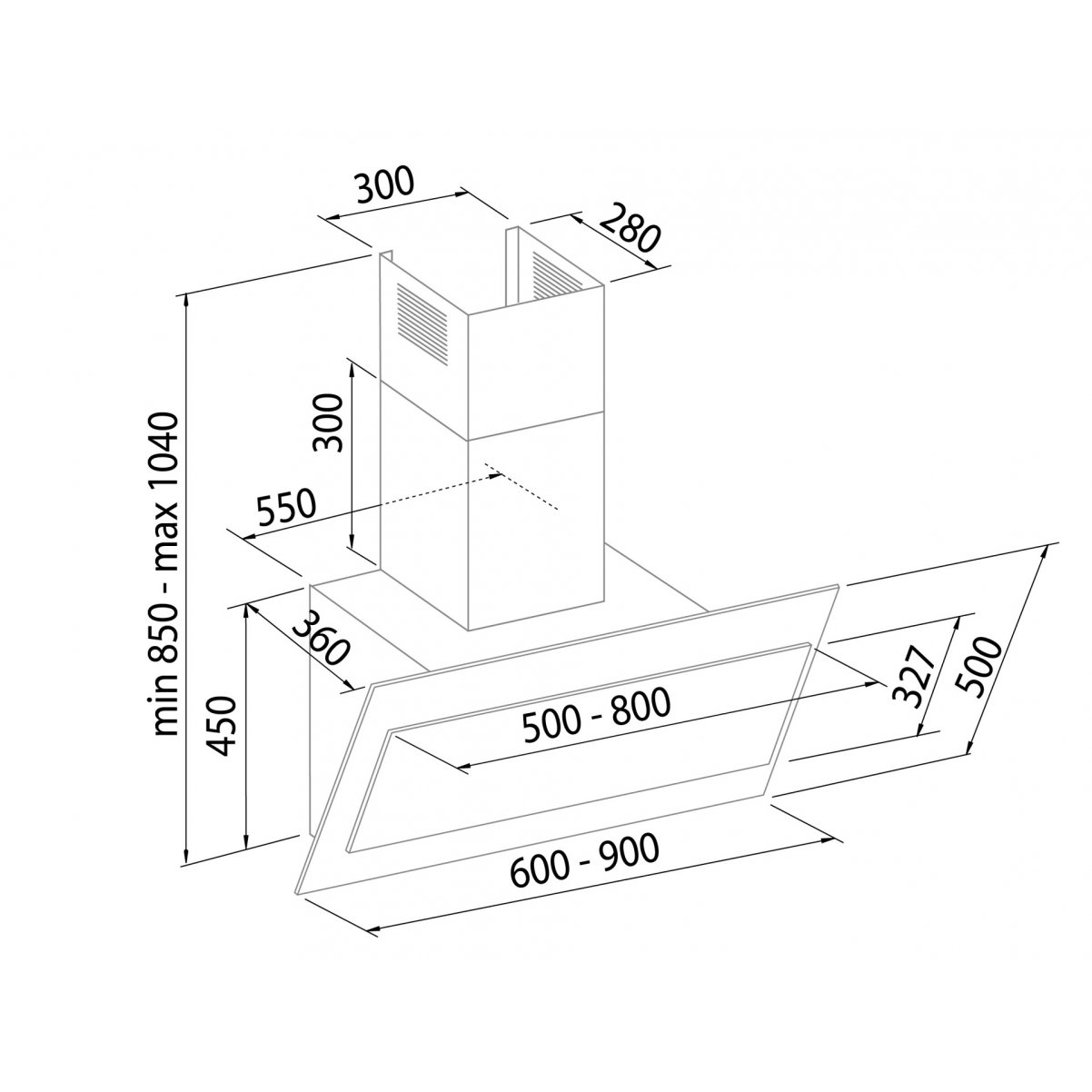 Premium line vertikal köksfläkt Vektor 60cm/90 cm vit/svart glas