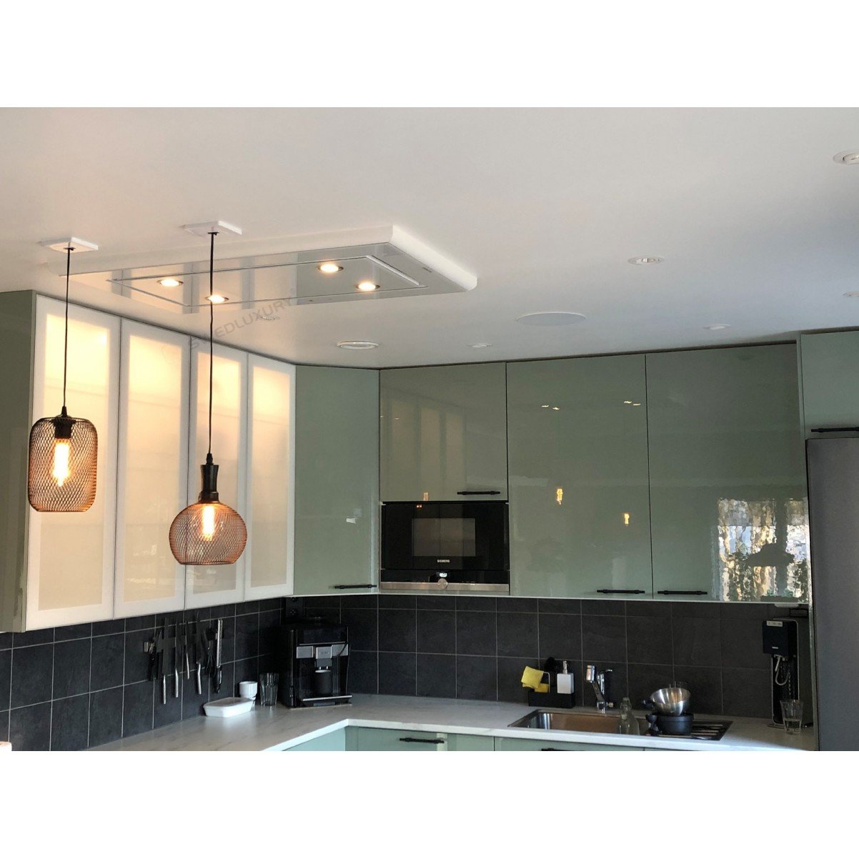 Tak-integrerad köksfläkt LYXOR  vit glas 96cm/120cm