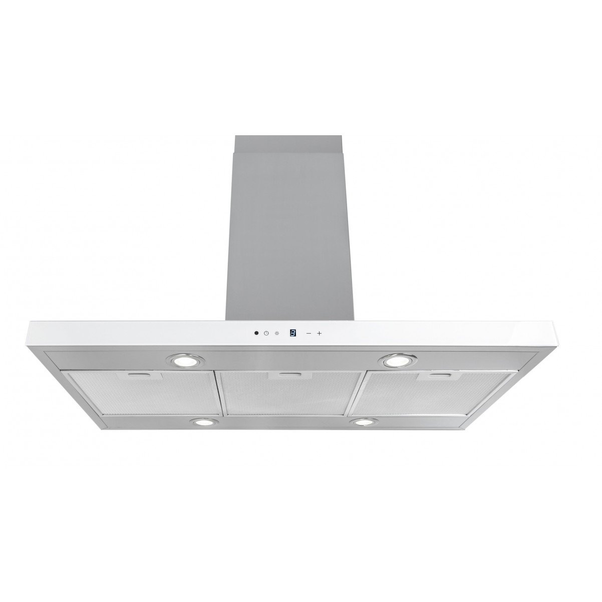Lyx frihängande köksfläkt Pacific  60cm / 90 cm rostfritt stål+ vit glas