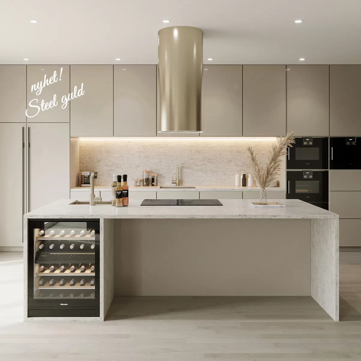 Premium line frihängande köksfläkt Monarc guld-mässing/steel guld