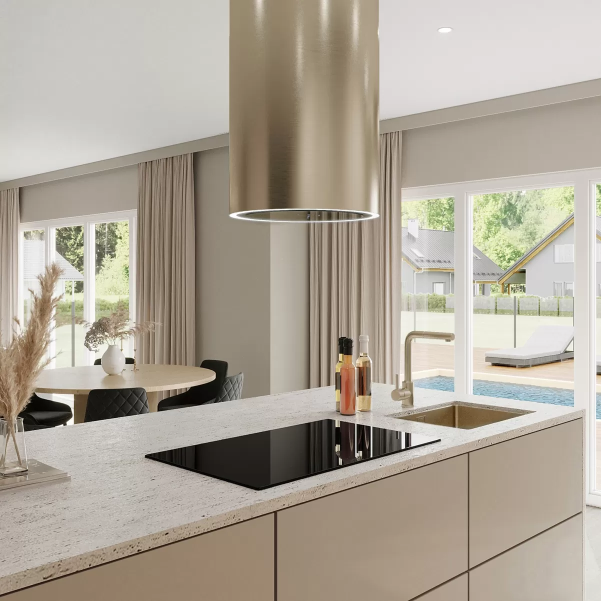 Premium line frihängande köksfläkt Monarc guld-mässing/steel guld