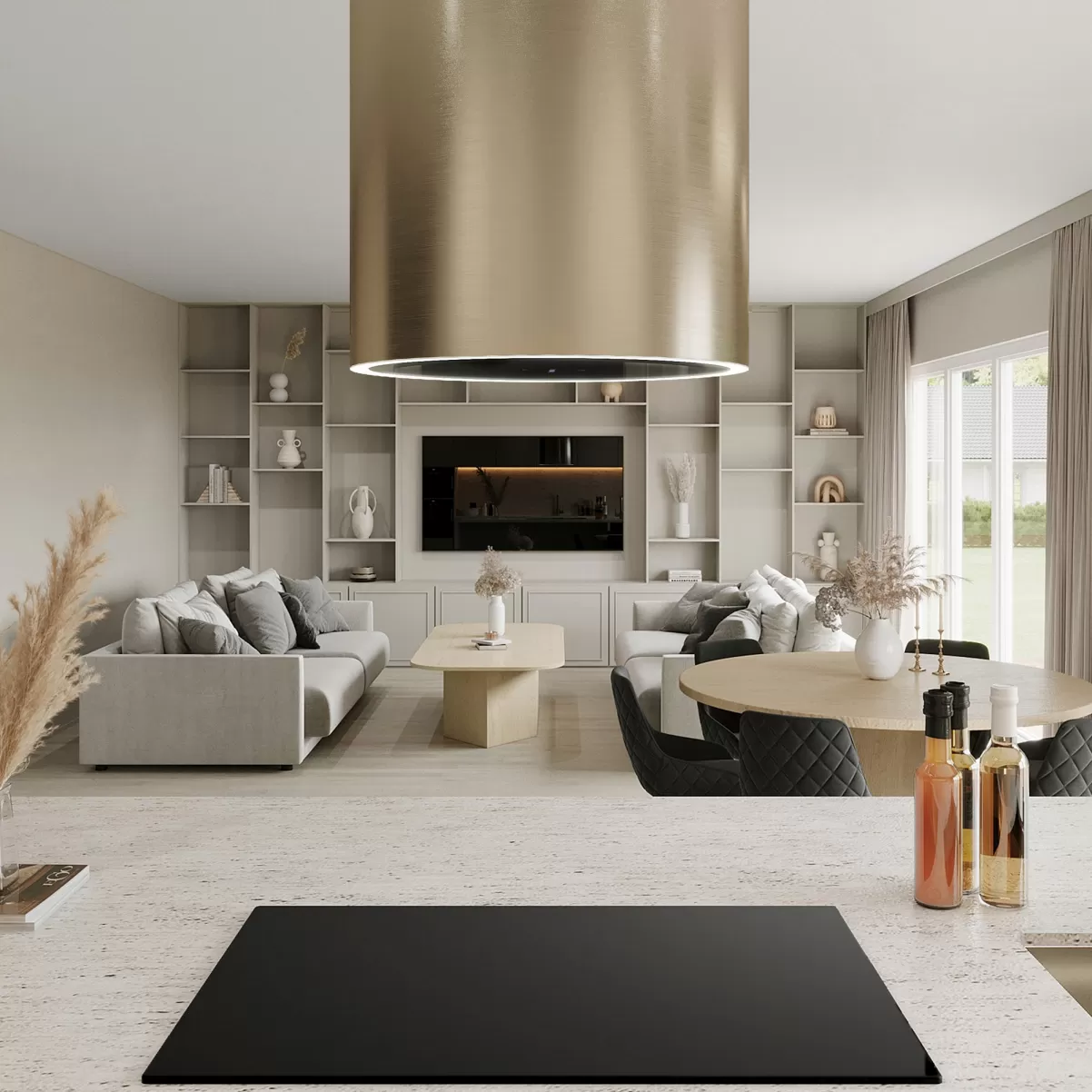 Premium line frihängande köksfläkt Monarc guld-mässing/steel guld