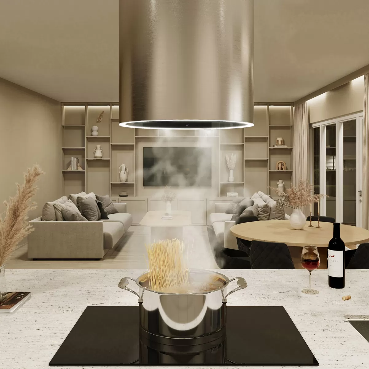 Premium line frihängande köksfläkt Monarc guld-mässing/steel guld