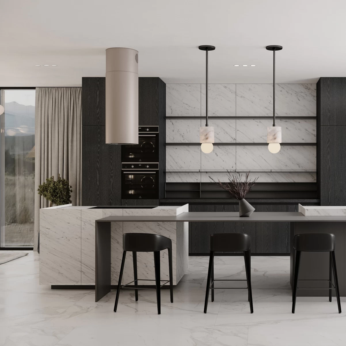 Design frihängande cylinderformad köksfläkt| Explorer|Beige