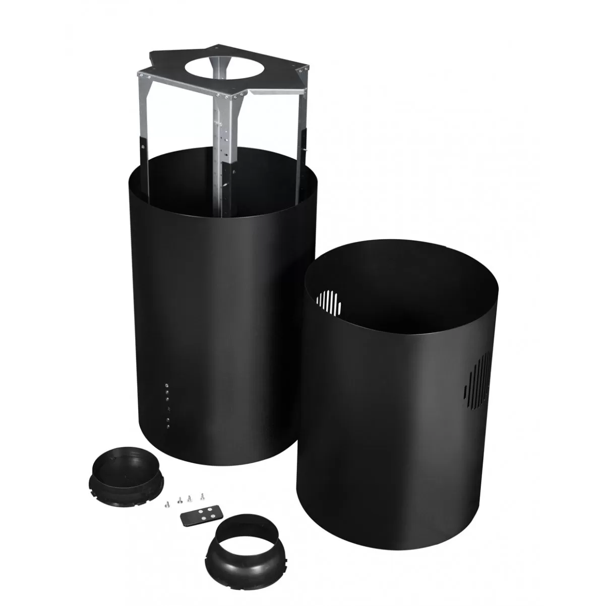 Design frihängande cylinderformad köksfläkt Explorer svart matt