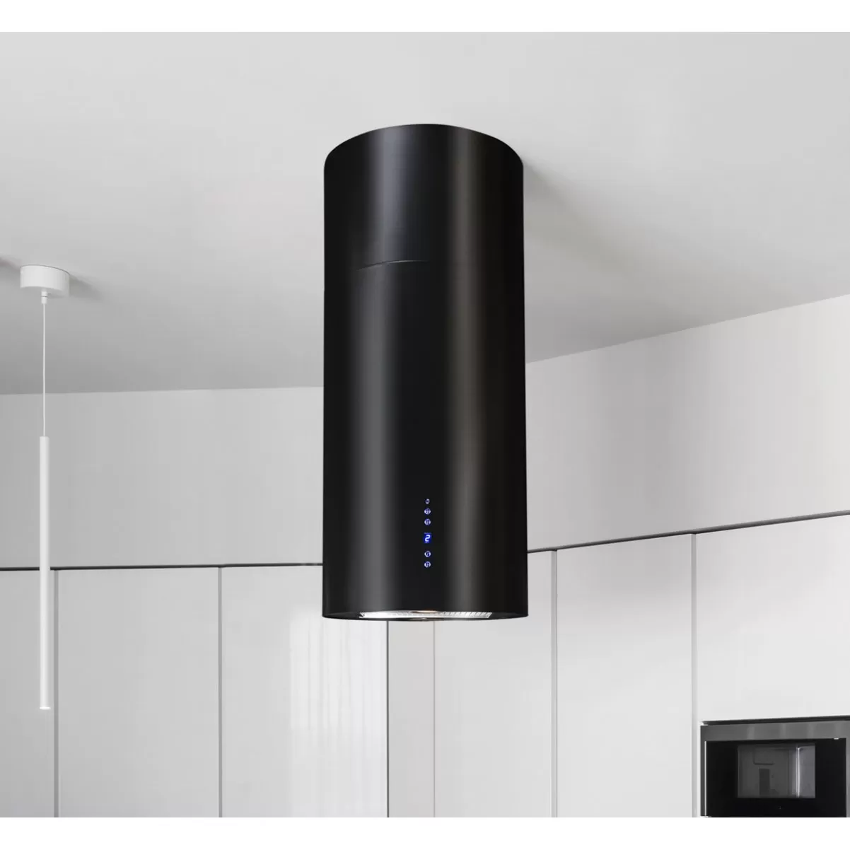 Design frihängande cylinderformad köksfläkt Explorer svart matt