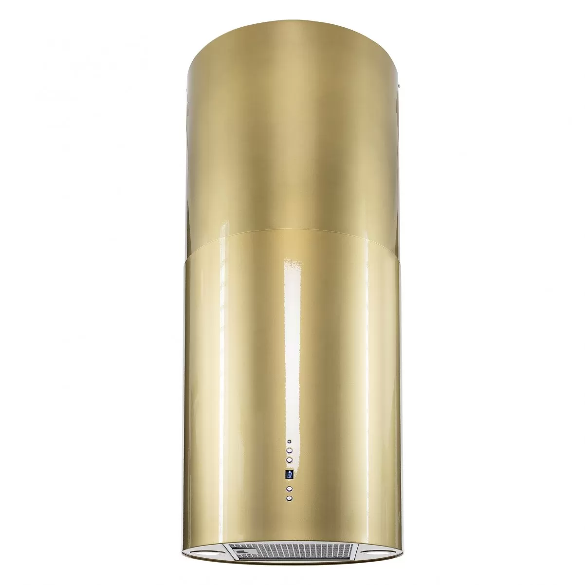 Design frihängande cylinderformad köksfläkt Explorer guld mässing