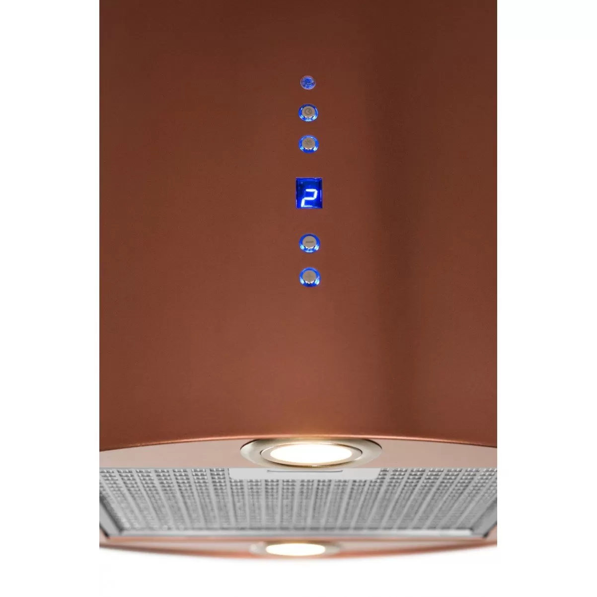 Design frihängande cylinderformad köksfläkt Explorer koppar