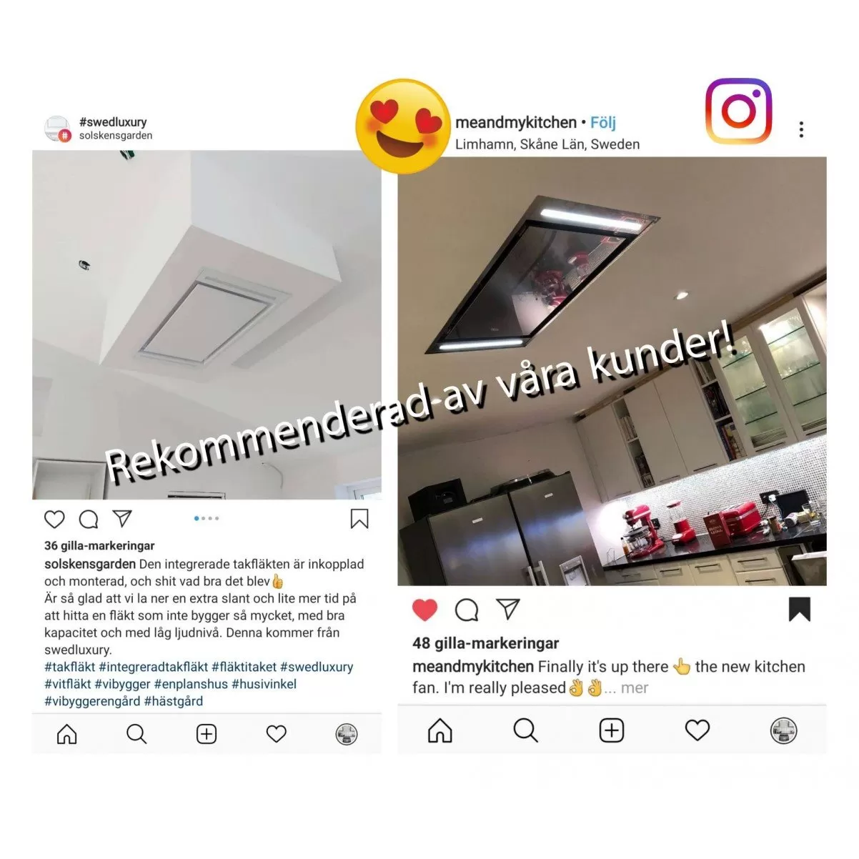 Premium line tak integrerad köksfläkt Swedluxury ZETA ζ  rostfritt 100cm/130cm