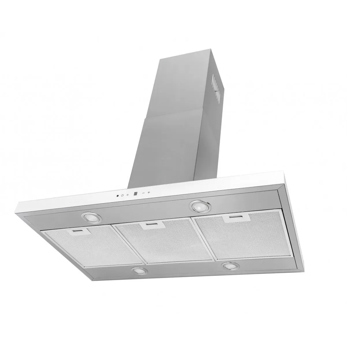 Lyx frihängande köksfläkt Pacific  60cm / 90 cm rostfritt stål+ vit glas