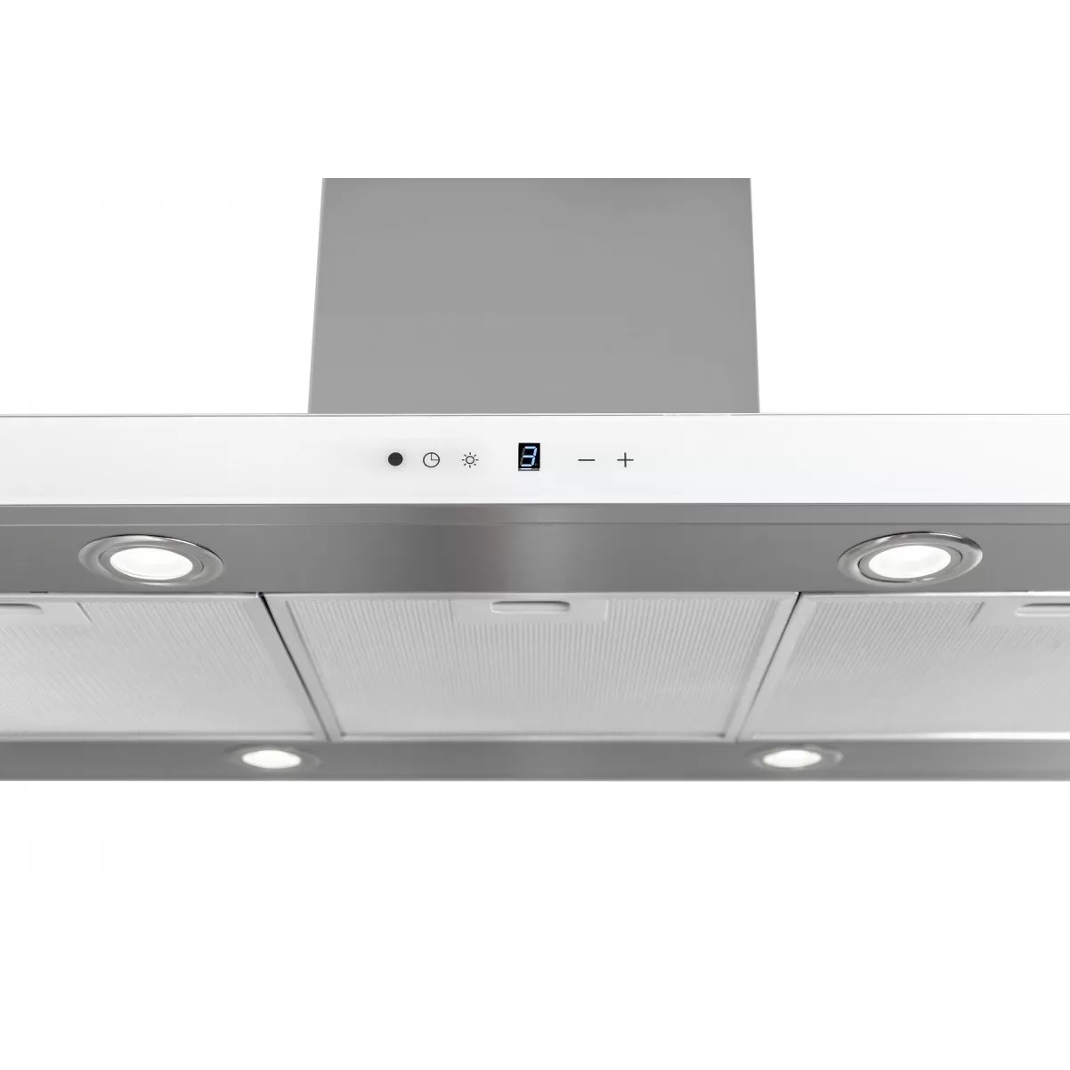 Lyx frihängande köksfläkt Pacific  60cm / 90 cm rostfritt stål+ vit glas